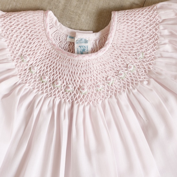 Pink Heirloom Smocked Bishop Dress Bloomer Hat Set Feltman Brothers NWT 6 Months - Picture 4 of 9